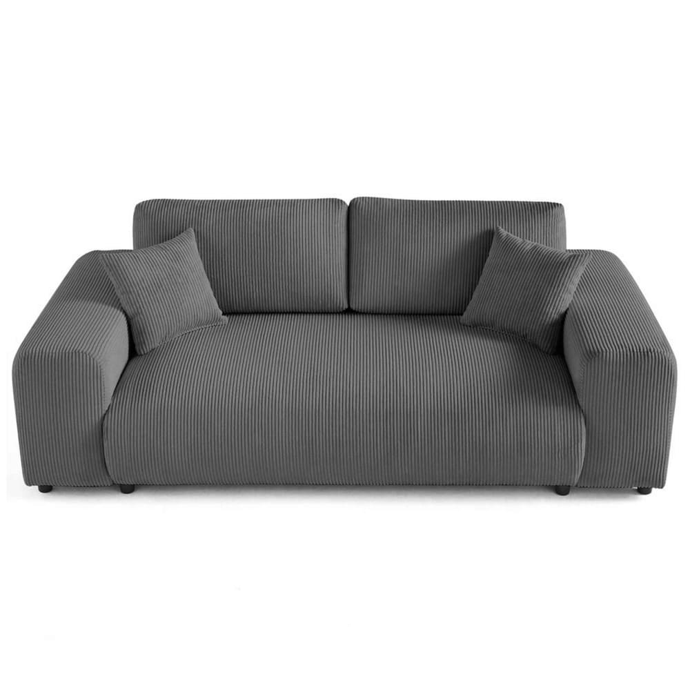 Canapé droit 3 places en velours côtelé gris foncé