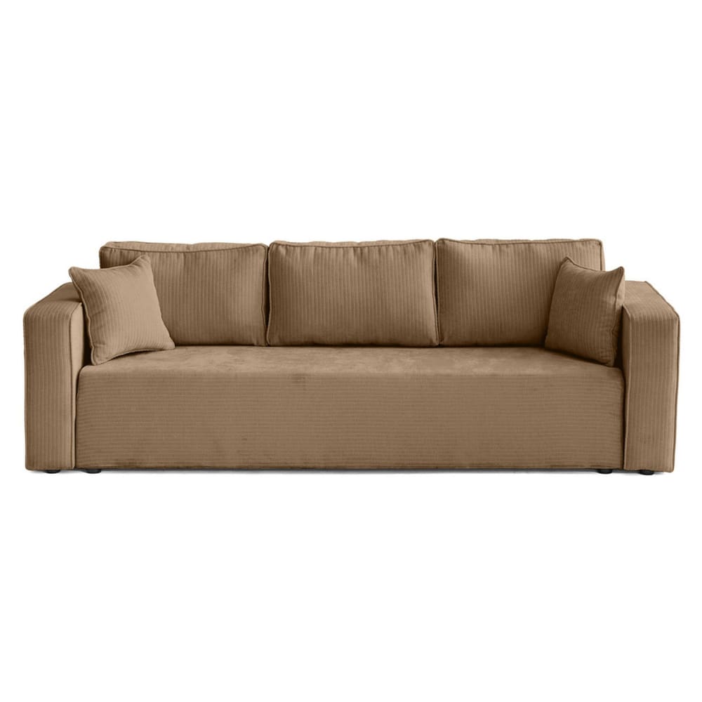 Canapé droit convertible 3 places en velours côtelé plat latte