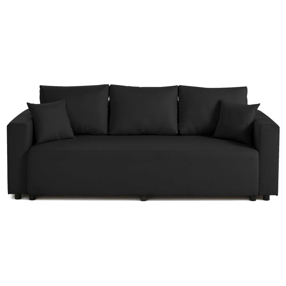 Canapé droit convertible 3 places en tissu noir