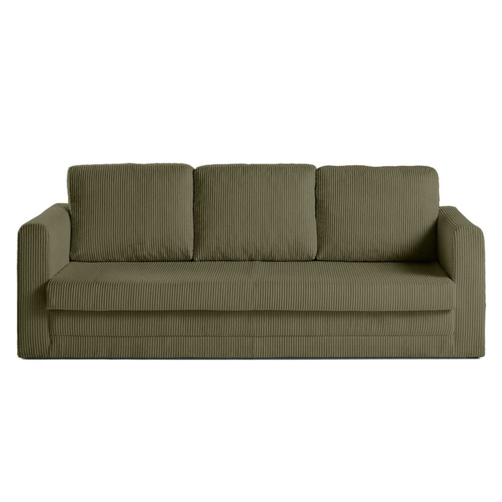 Canapé droit convertible 3 places en velours côtelé vert