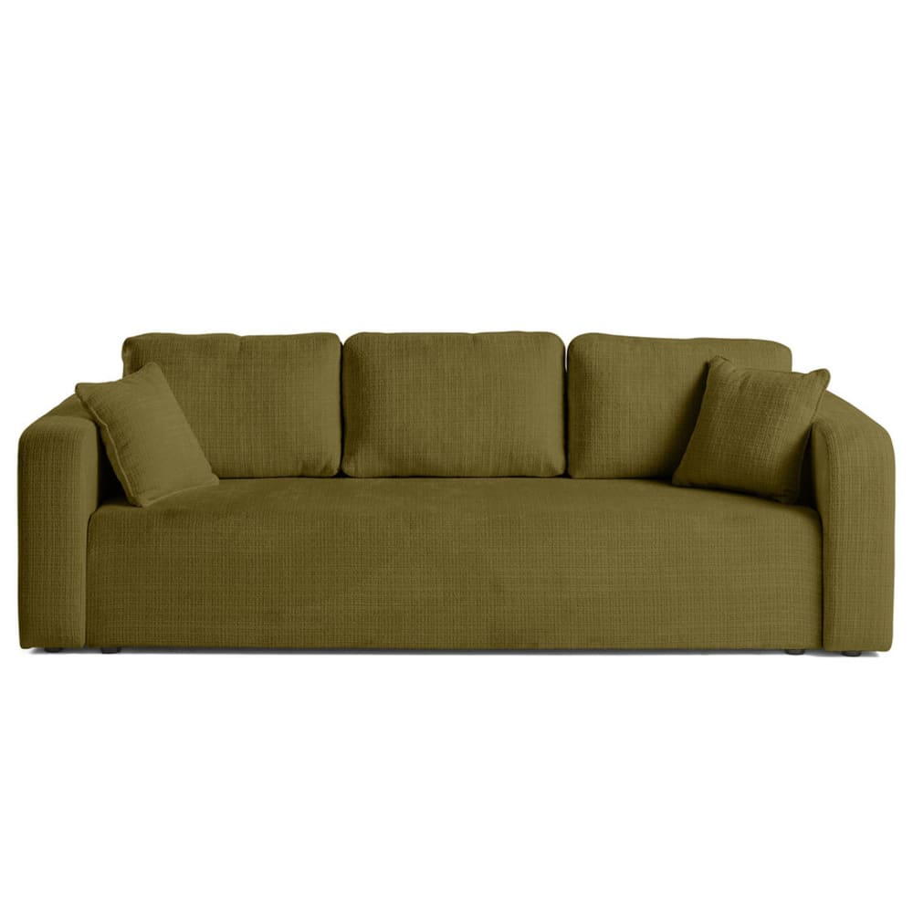 Canapé droit convertible 3 places en velours texturé vert olive