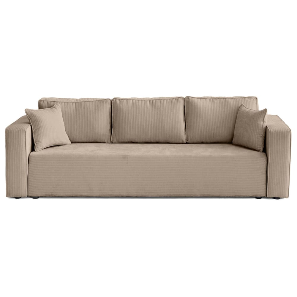 Canapé droit convertible 3 places en velours côtelé plat beige