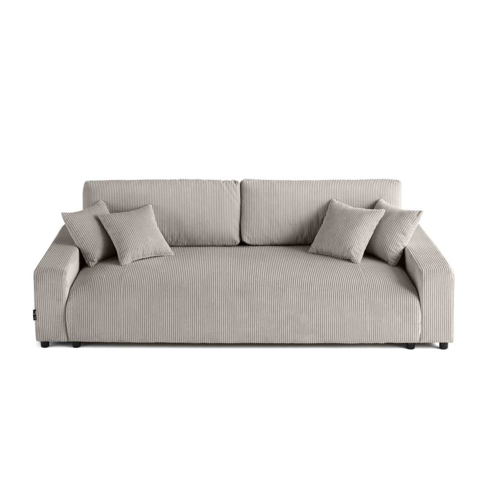 Canapé droit convertible 3 places en velours côtelé gris clair