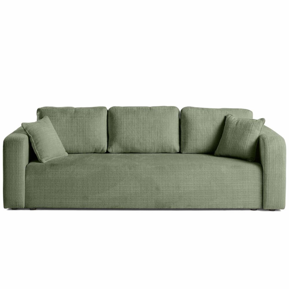 Canapé droit convertible 3 places en velours texturé vert sauge