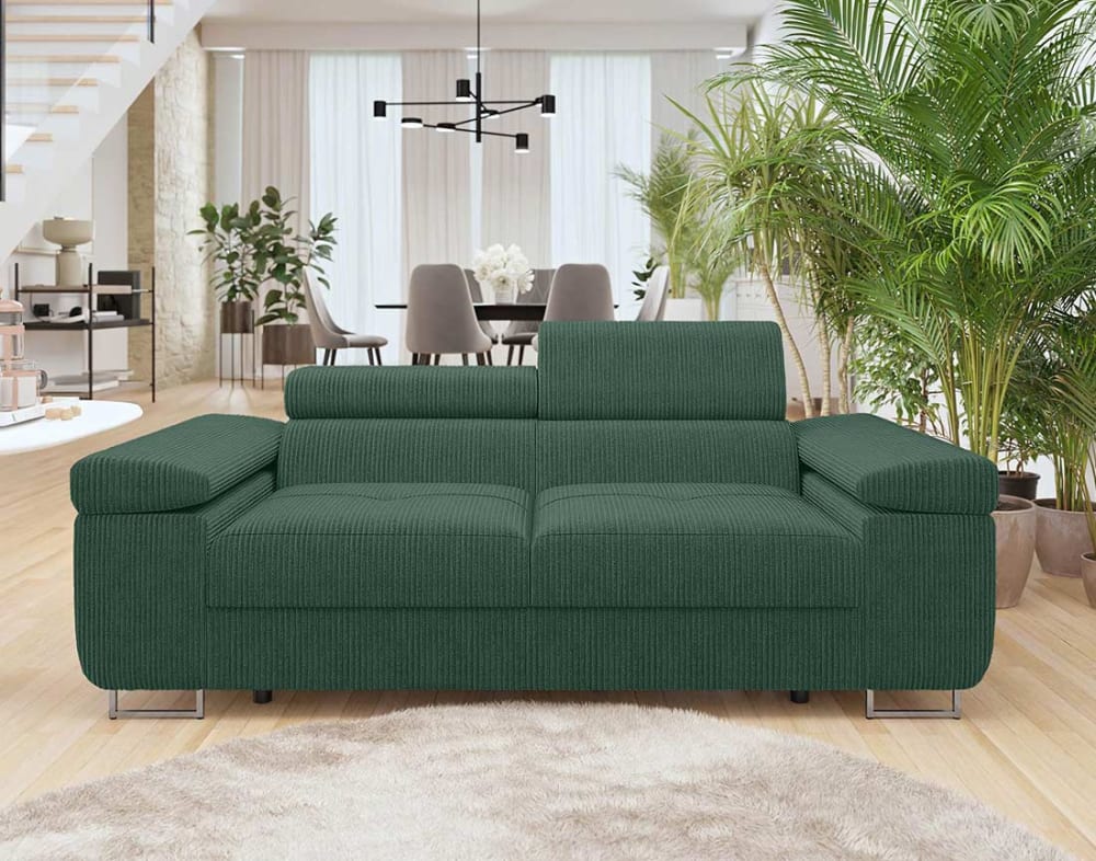 Canapé 2 places avec têtières ajustables en velours côtelé vert - Maisons du Monde