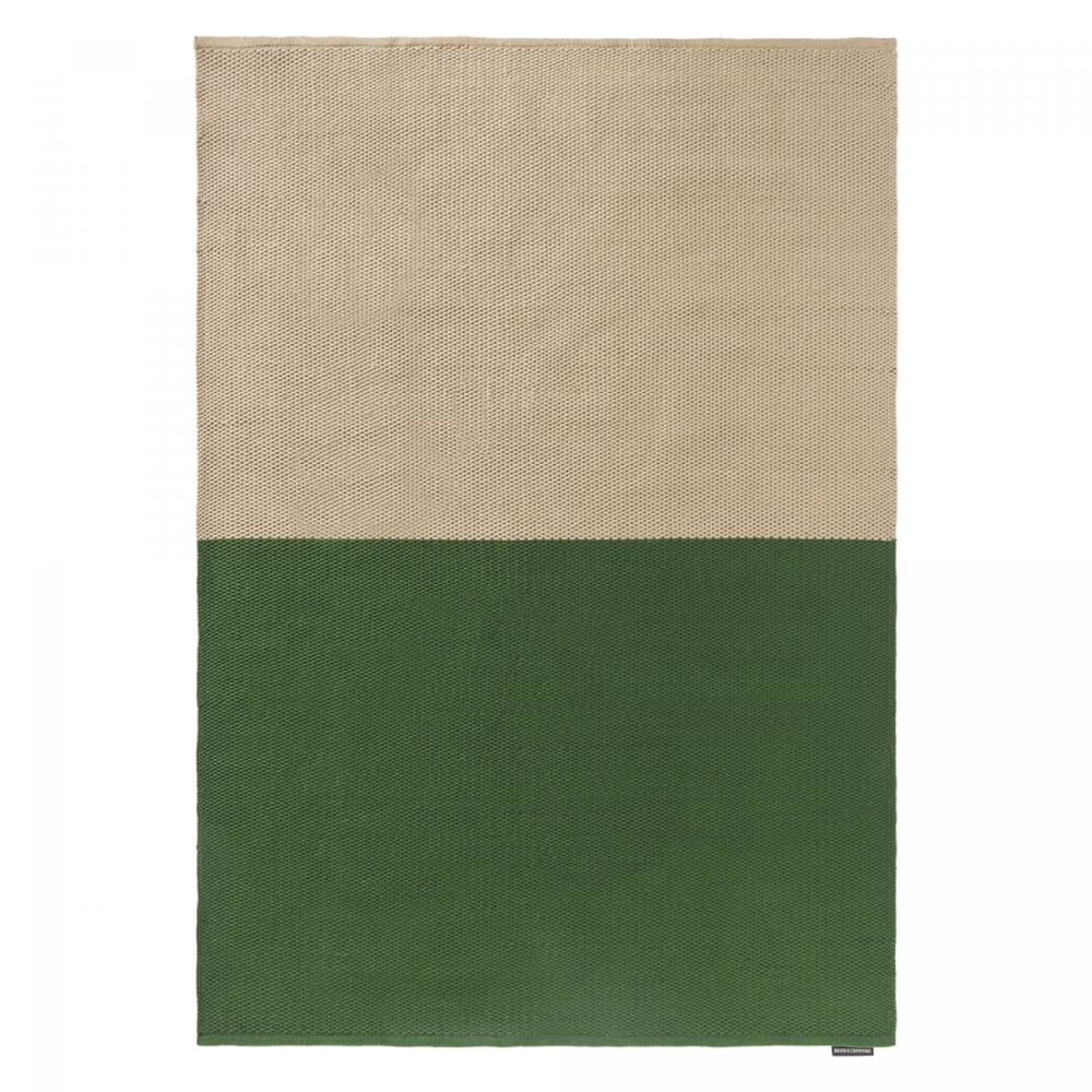 Tapis extérieur kilim fait main en pet vert et beige 160x230
