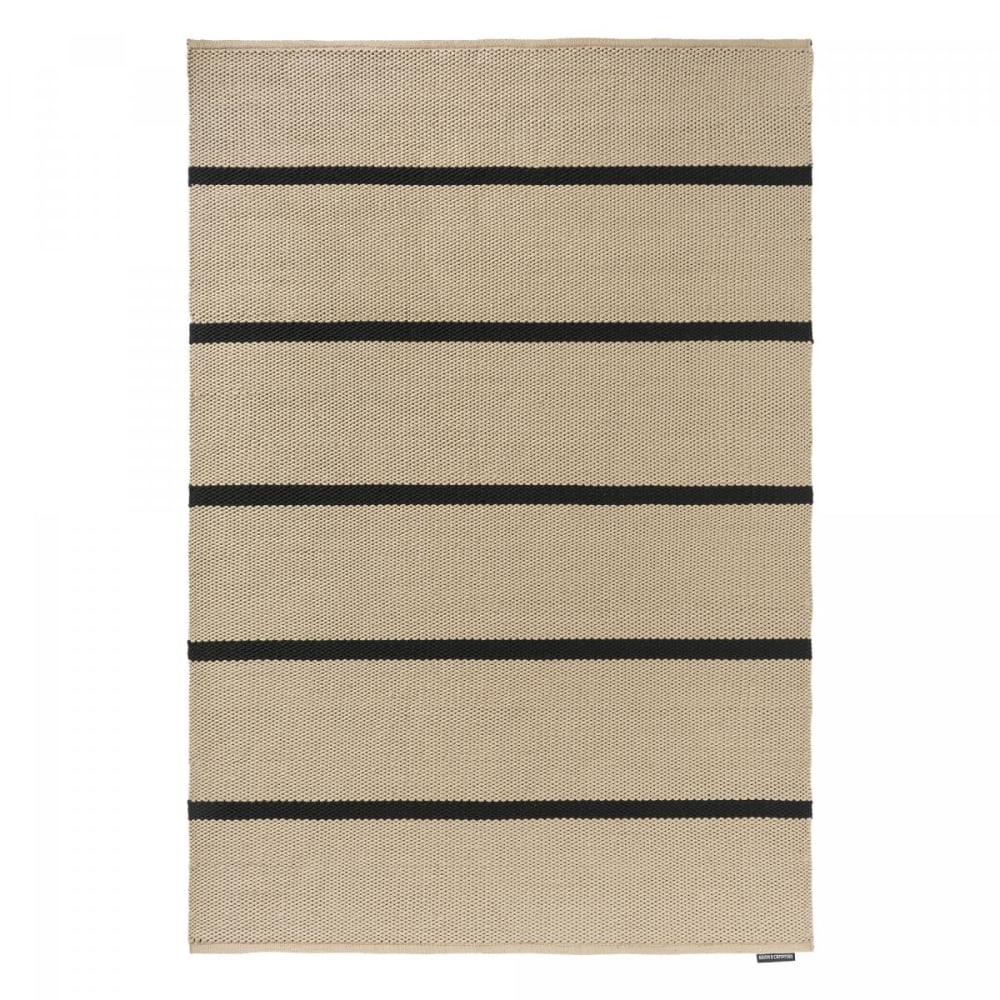 Tapis extérieur kilim fait main en pet beige et noir 160x230