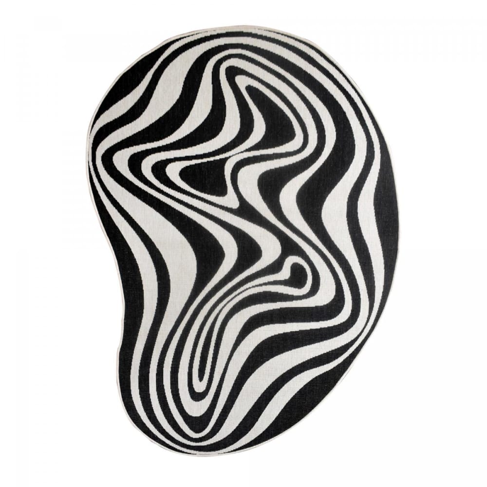Tapis rond d'extérieur, kilim reversible, noir et blanc 160x230