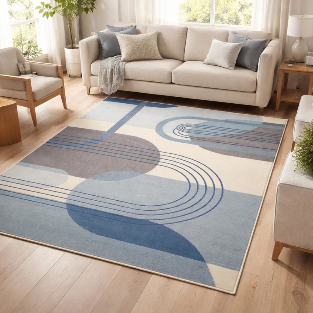 Un amour de tapis Wohnzimmerteppich, 160x225 Blau und Creme style vintage Blau Öko-Tex Zertifikat Pes - Polyester