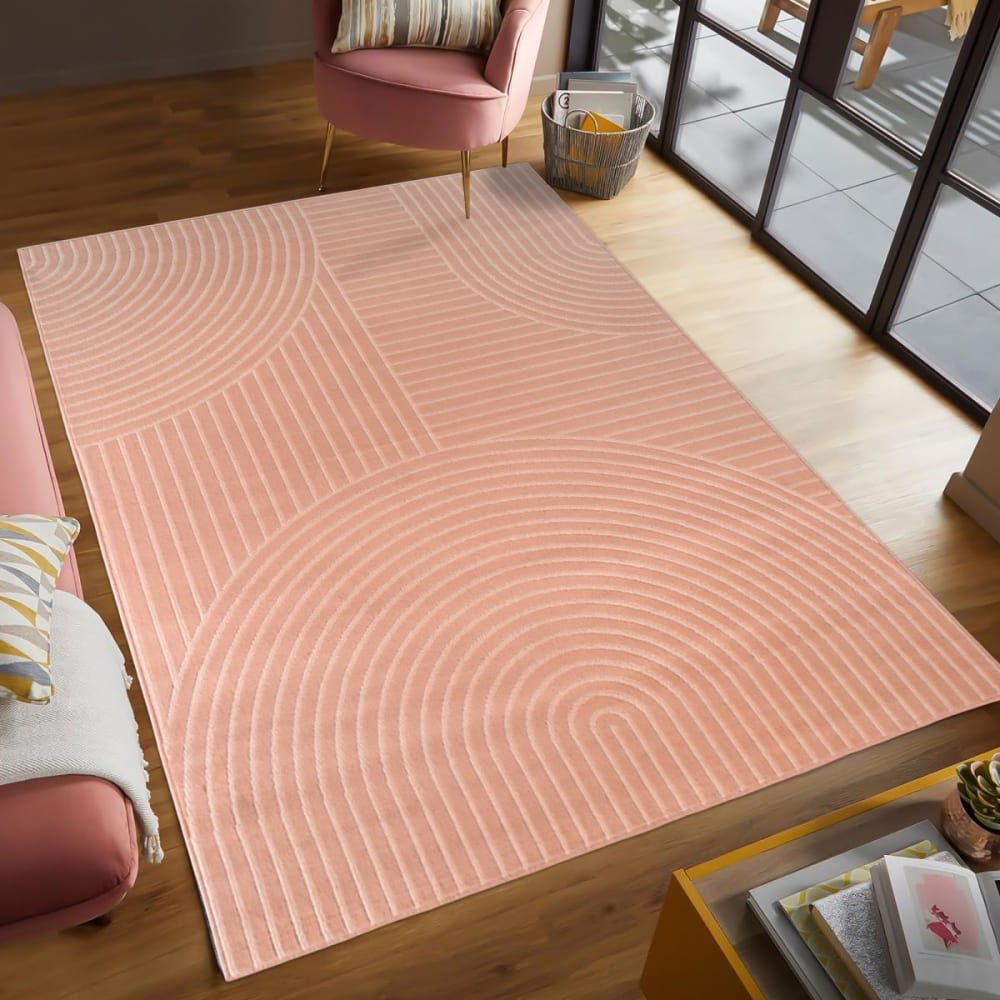 Tapis salon tissé motif géométrique contemporain, rose 160x225 - Maisons du Monde
