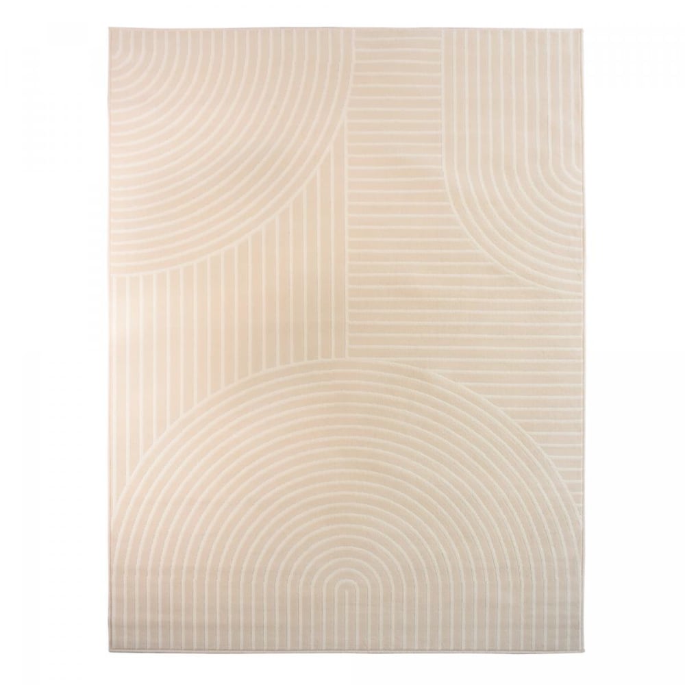 Tapis chambre tissé motif géométrique contemporain, beige 120x170