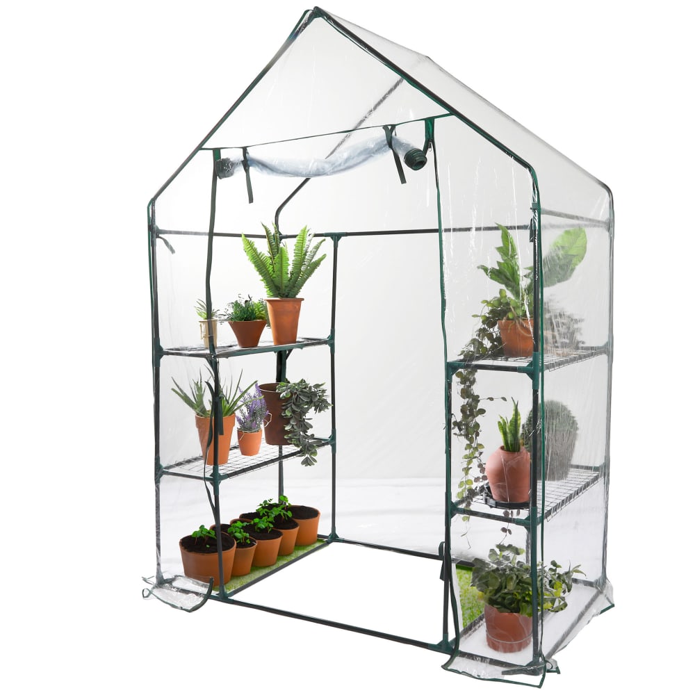 WADIGA Serre de jardin en plastique et métal vert comprenant 6 étagères à plantes. Dimensions: 143x73x195cm Couleur: Vert Matière: Plastique, métal