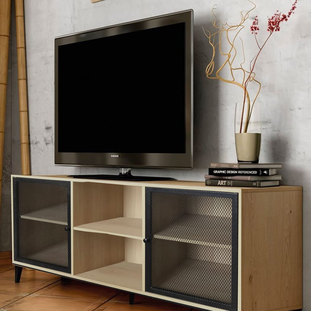Meuble de télévision bois et métal noir 150x40x60cm - Maisons du Monde