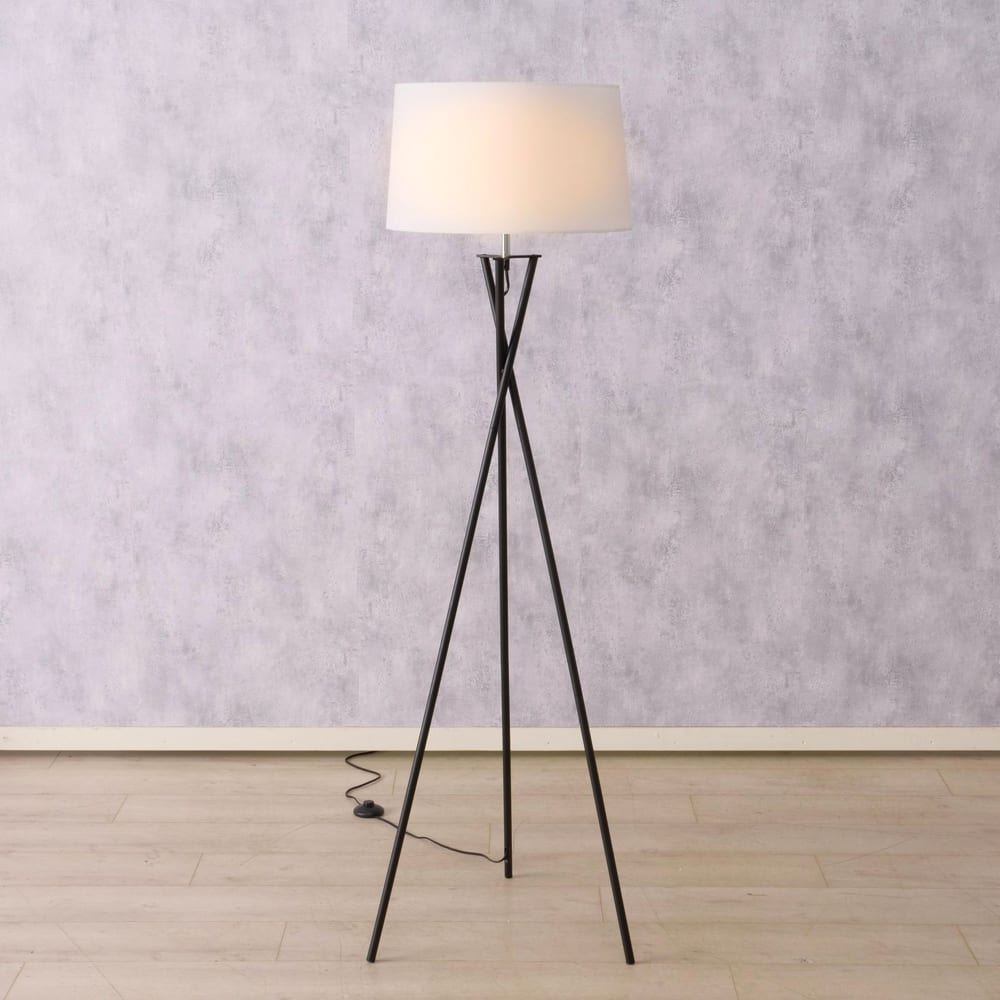 Lampadaire trépied métal noir et abat-jour blanc 44x44x158cm - Maisons du Monde