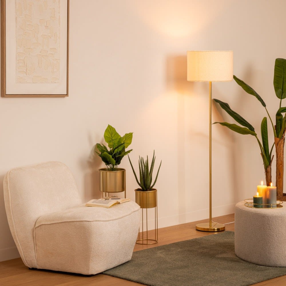Lampadaire doré 150cm avec abat jour bouclette - Maisons du Monde