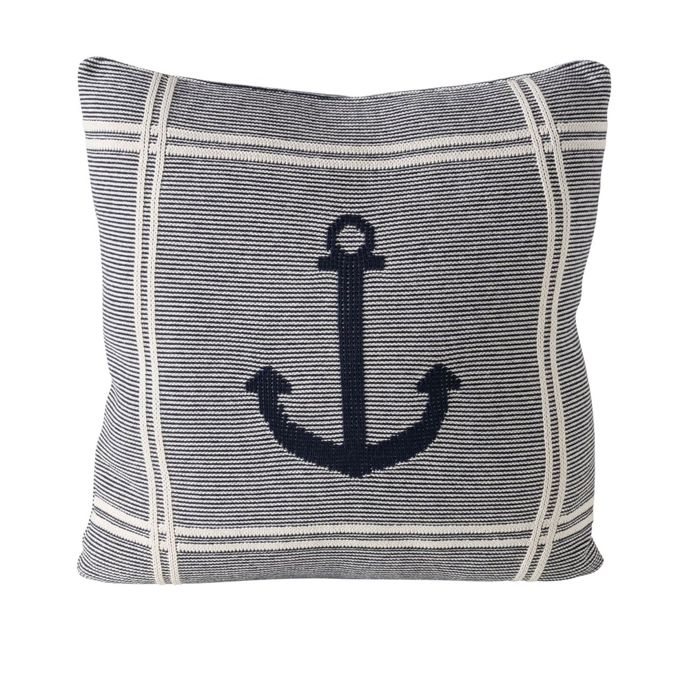 Wadiga Coussin carré ancre bleu et blanc 50x50cm Multicolore Coton