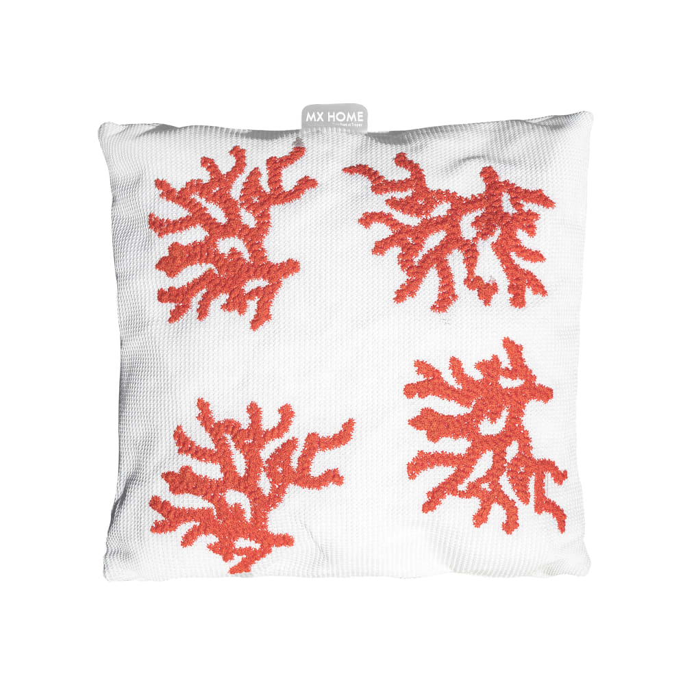 MX HOME Outdoor-Kissen weiß, mit orangen Korallenstickereien style seaside - Acryl