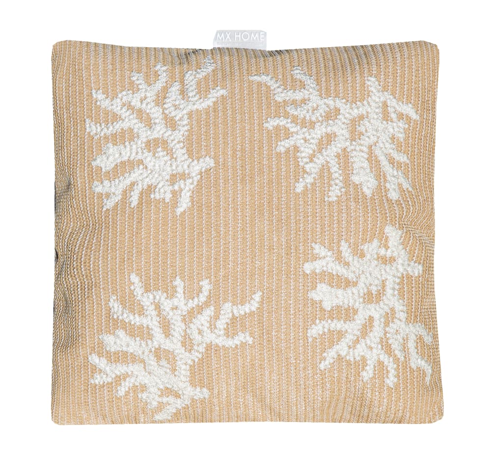 Coussin extérieur raphia broderie corail blanc
