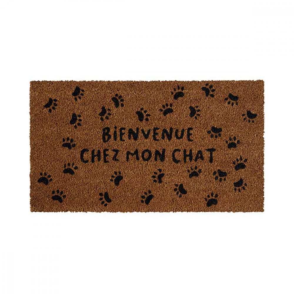 derriére la porte Paillasson bienvenue chez mon chat en coco 70x40cm style contemporain Noir Fibre De Coco