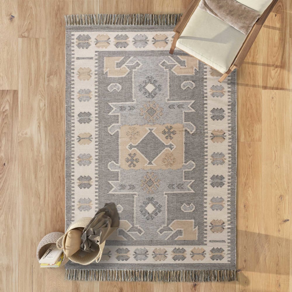 Tapis en coton ethnique gris/beige 160x230 cm — vue 3
