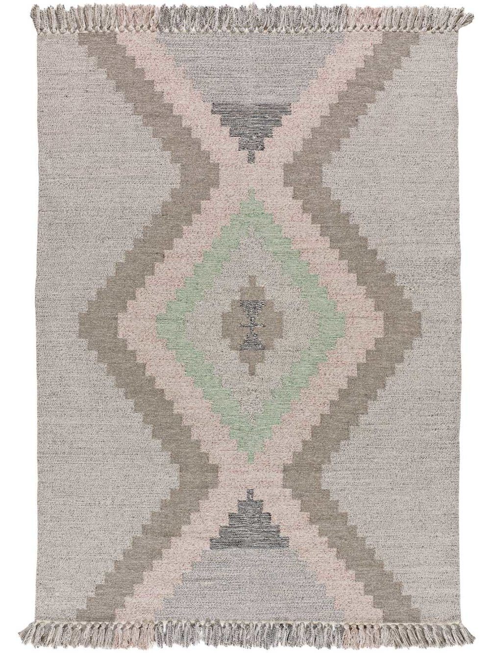 Atticgo Ethnischer Kelimteppich mit Fransen in Grau, 160X230 cm style exotic Grau Baumwolle