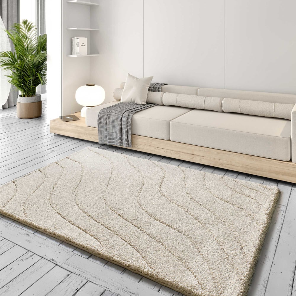 Tapis à relief shaggy crème 133x190 cm — vue 3
