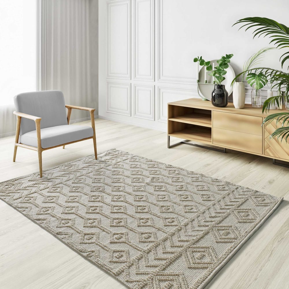Tapis coton à relief lavable crème 120x170 cm — vue 3
