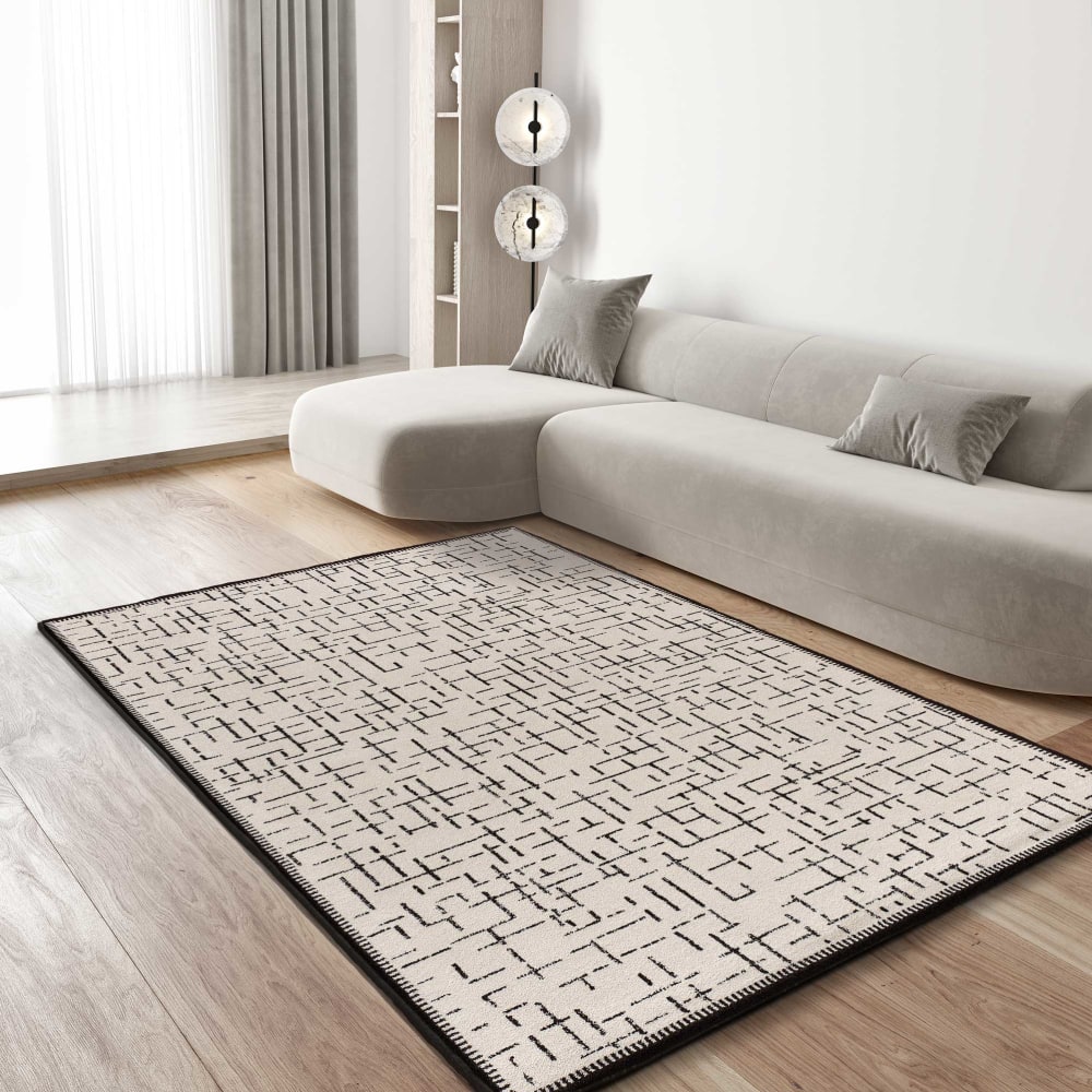 Tapis géométrique blanc/noir 133x190 cm — vue 3