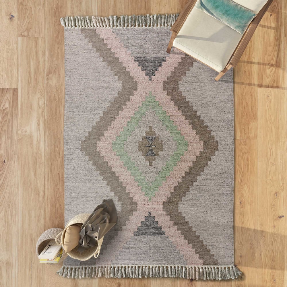 Tapis en coton ethnique taupe/rose/vert 120x170 cm — vue 3