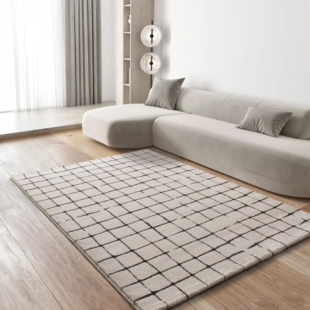 Atticgo Geometrischer Kurzflorteppich in Schwarz und Weiß, 200X290 cm style modern Weiß Öko-Tex Zertifikat Pp - Polypropylen