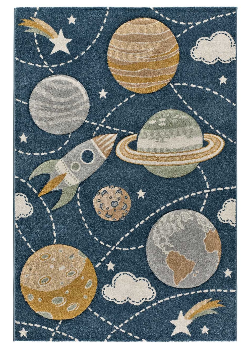 Atticgo Kinderteppich inspiriert vom Weltraum, blau, 120x170 style modern Öko-Tex Zertifikat Pp - Polypropylen Kinder