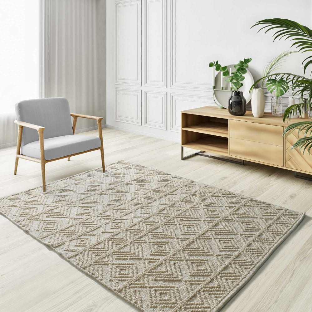 Tapis coton à relief lavable crème 120x170 cm - Maisons du Monde