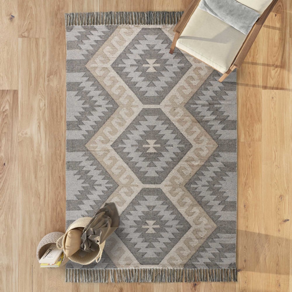 Tapis en coton ethnique gris/beige 80x120 cm — vue 3