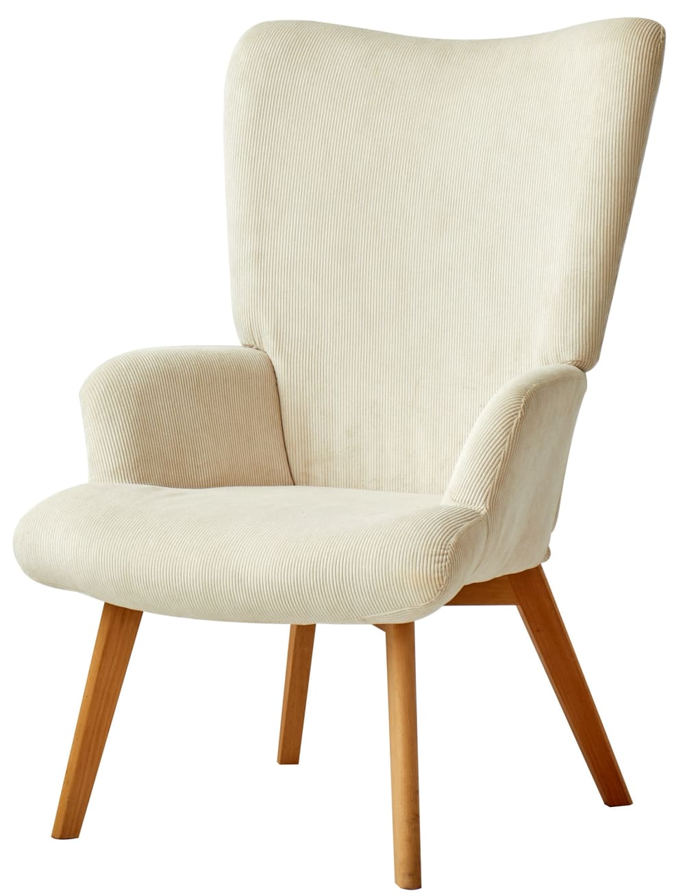 Fauteuil de salon en bois massif et velours côtelé beige - Maisons du Monde