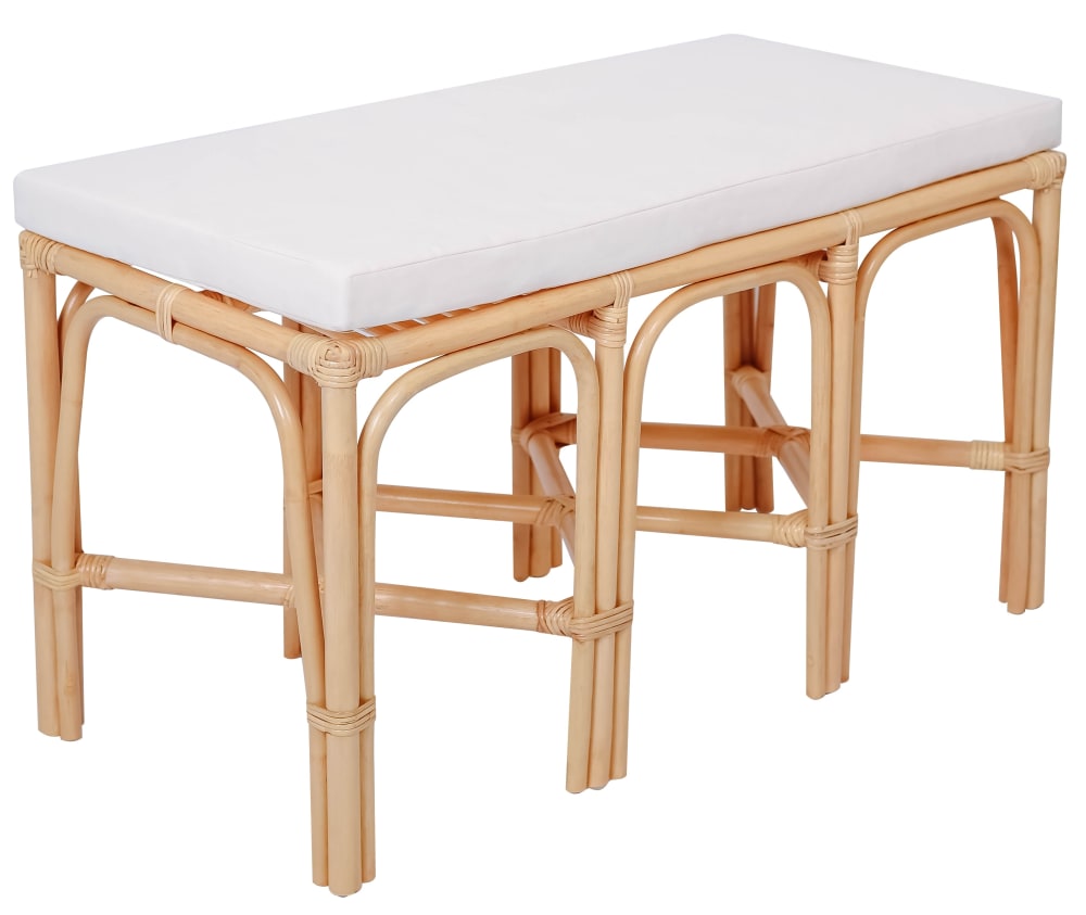 Banc en rotin naturel et tissu beige