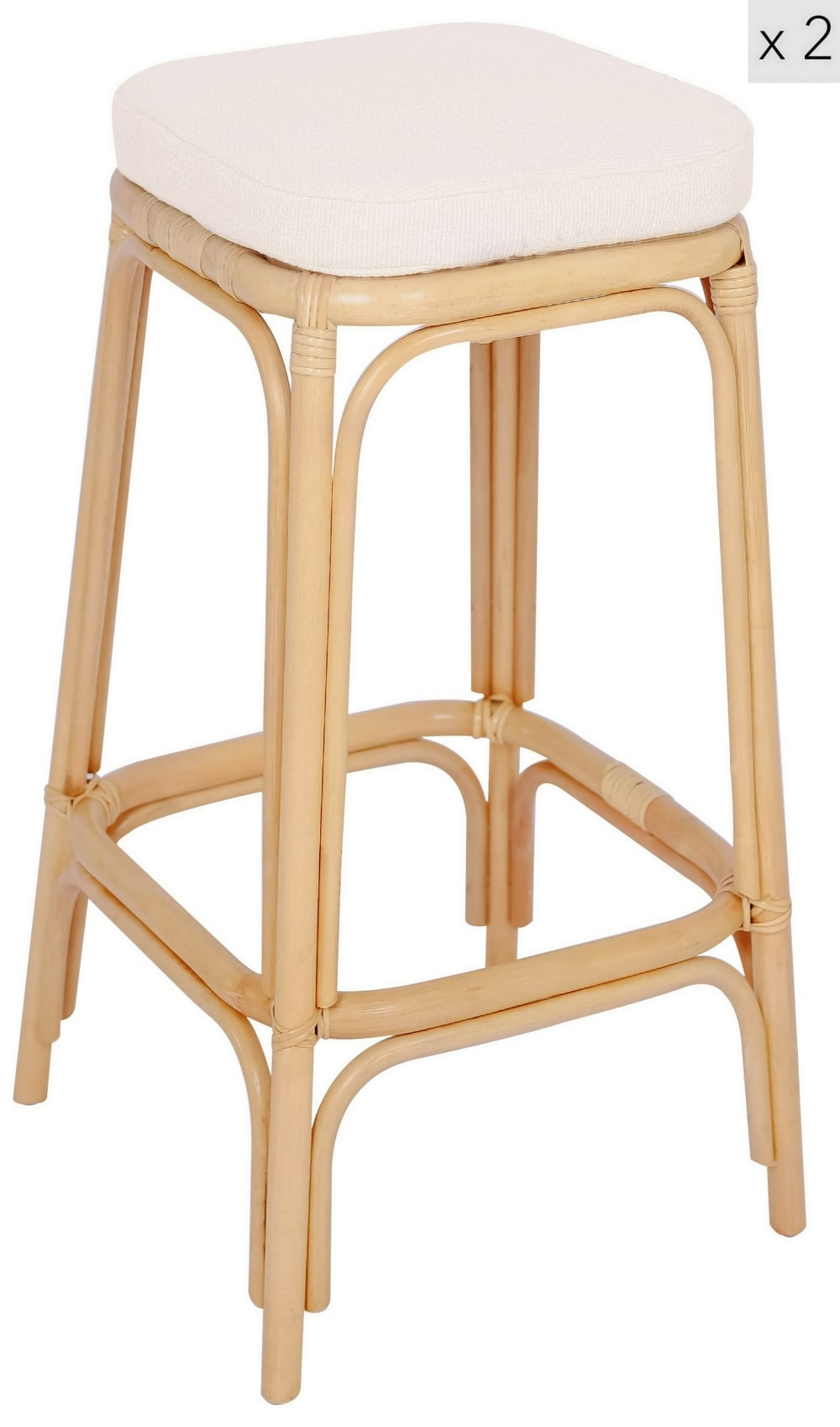 Lot de 2 tabourets de bar en rotin naturel et tissu beige