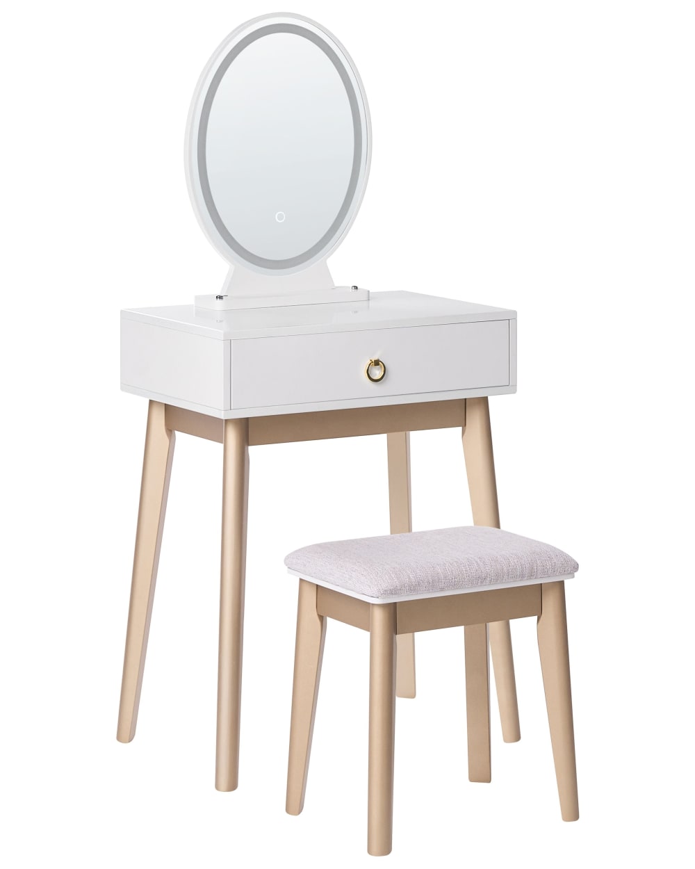 Coiffeuse avec miroir et tabouret led blanc