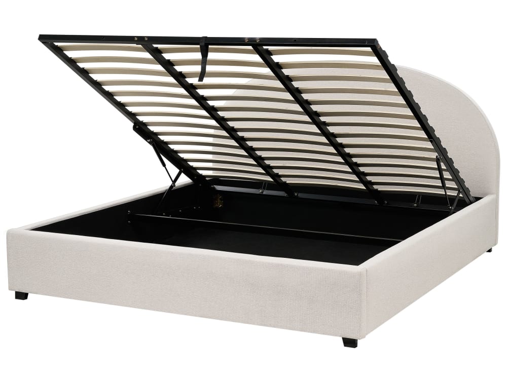 Lit double en tissu beige 180x200