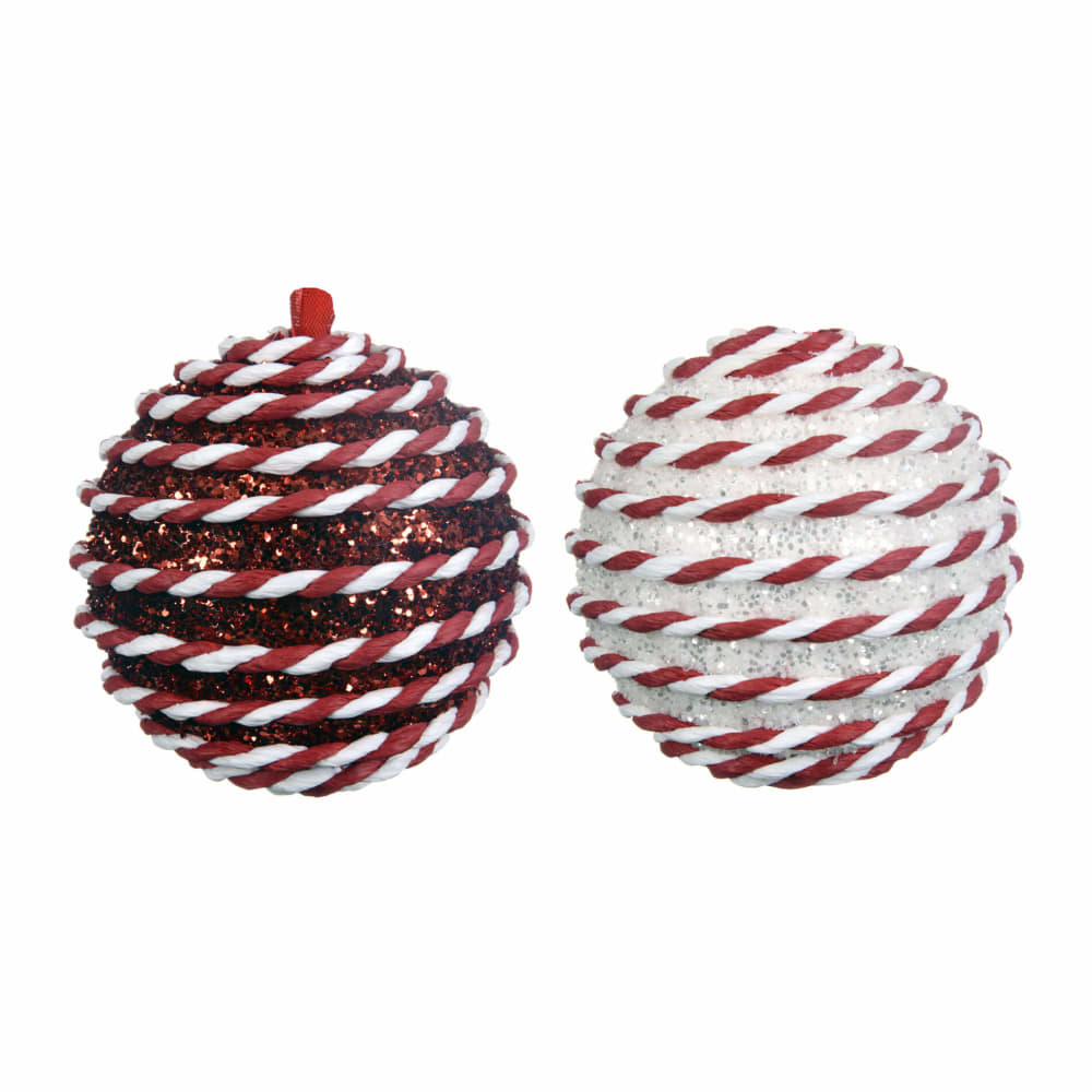 Mobili Rebecca 2er Set Weihnachtskugeln aus Plastik und Schaumstoff, Ø 8 cm, weiß rot style modern Mehrfarbig Schwamm
