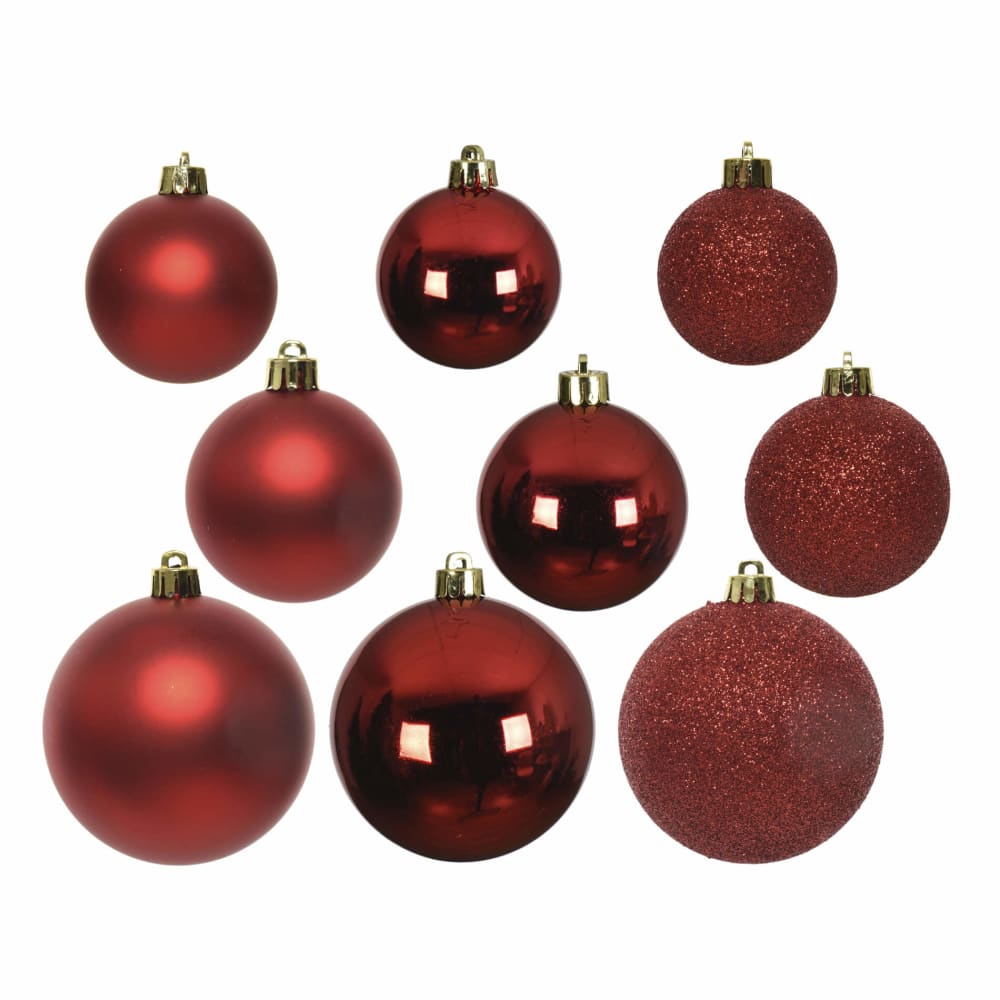 Juego de 26 bolas de navidad de plástico rojo, ø 6/8/10 cm