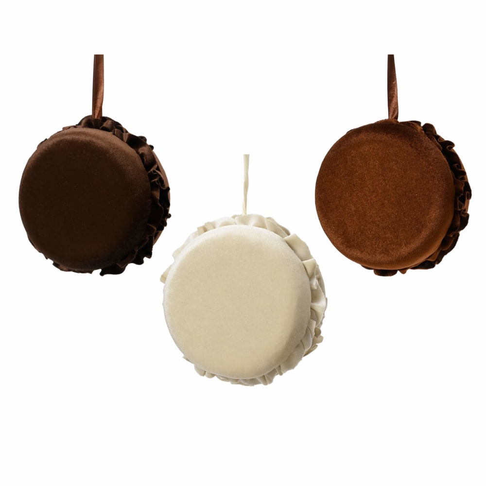 Juego 3 colgantes de navidad forma de macarrón en poliéster, ø 10 cm