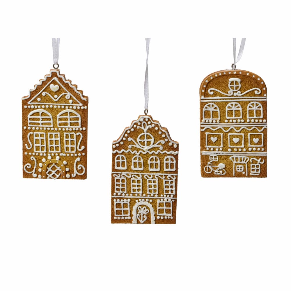 Juego 3 colgantes de navidad forma de casita en polirresina, 10x6 cm
