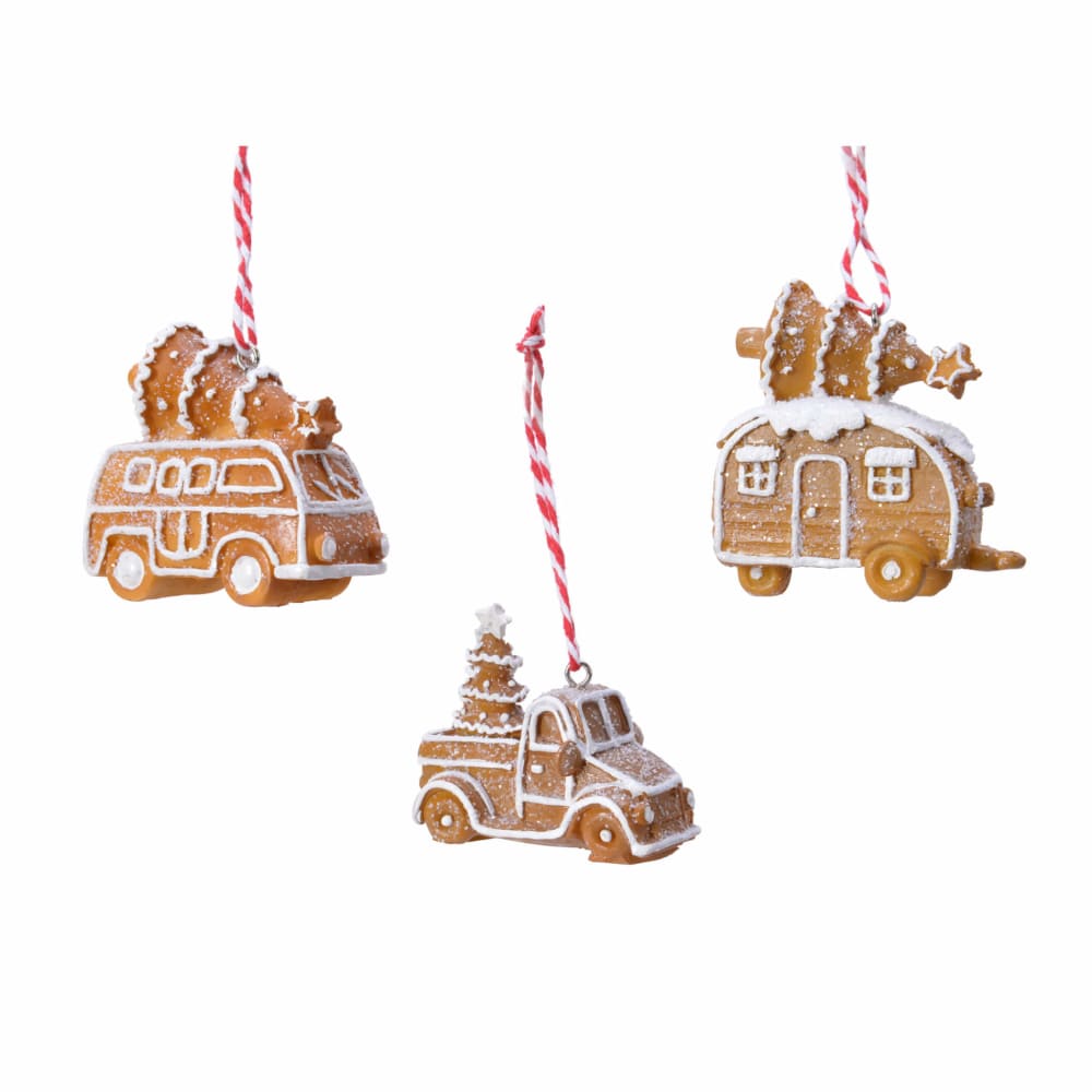 Juego 3 colgantes de navidad forma de coche en polirresina, 7,5x7 cm
