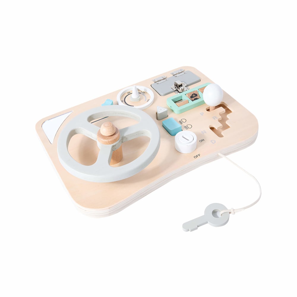 Volant avec tableau de bord en bois blanc et marron pour enfants