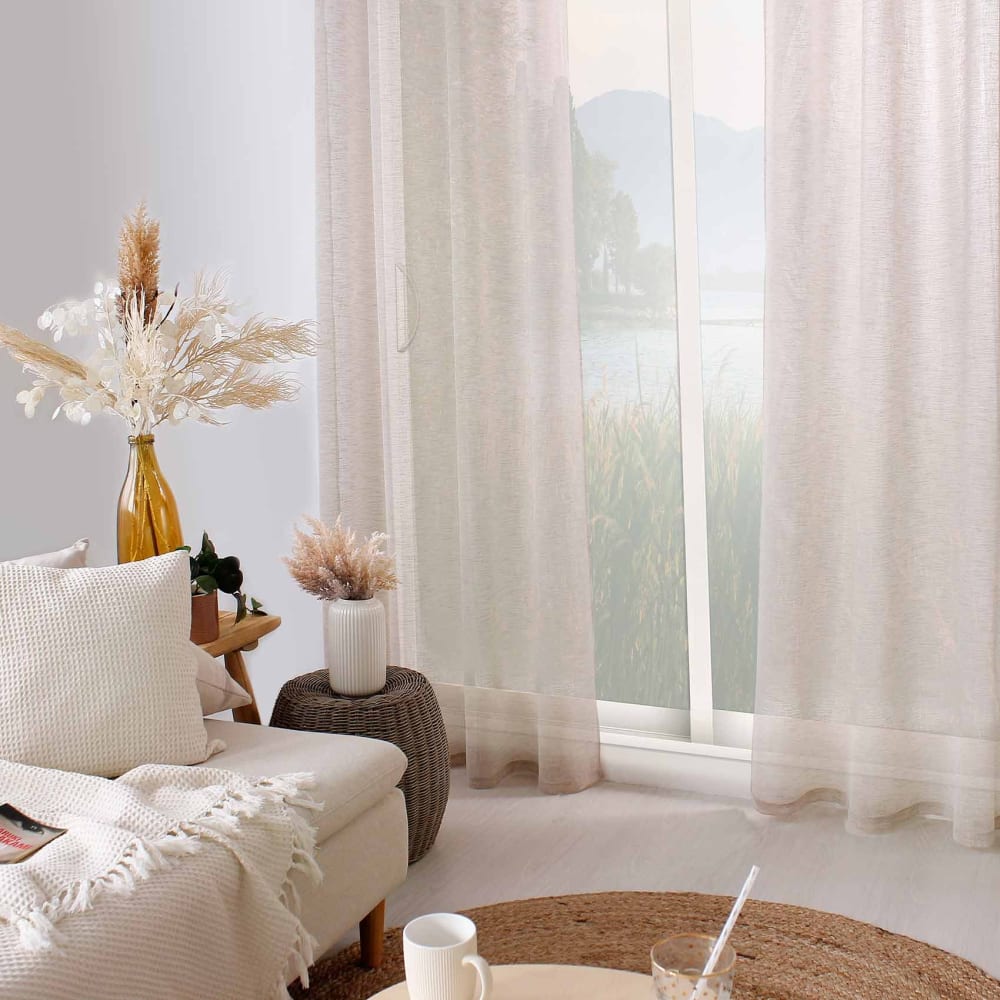 Voilage tamisant à l'aspect lin polyester naturel 140x240 cm