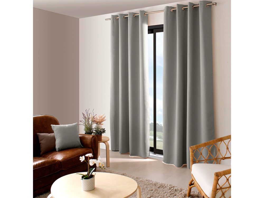 Enjoy Home Einfarbiger Verdunkelungsvorhang mit 8 Ösen style modern Grau Pes - Polyester