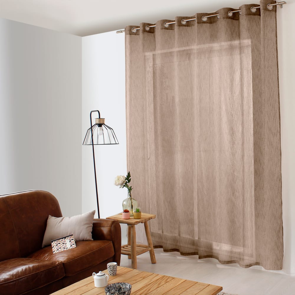 Voilage aspect lin grande largeur oeko-tex. polyester taupe 300x240 cm