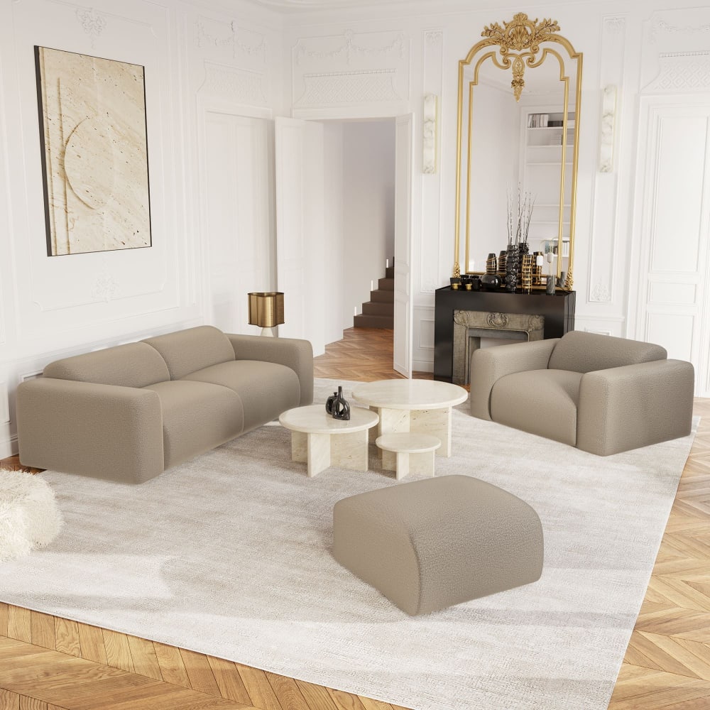 Canapé 4 places en tissu bouclette taupe - Maisons du Monde