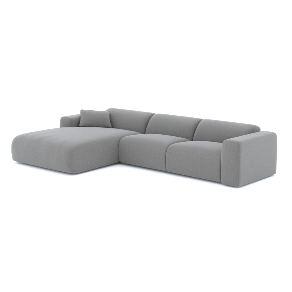 Canapé grand angle gauche tissu tramé gris clair 280cm