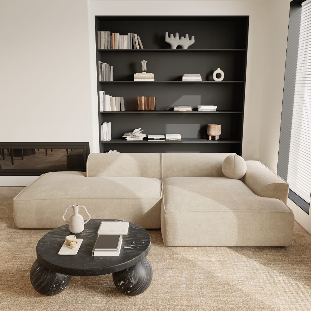 Canapé angle droit 4 places en velours crème - Maisons du Monde